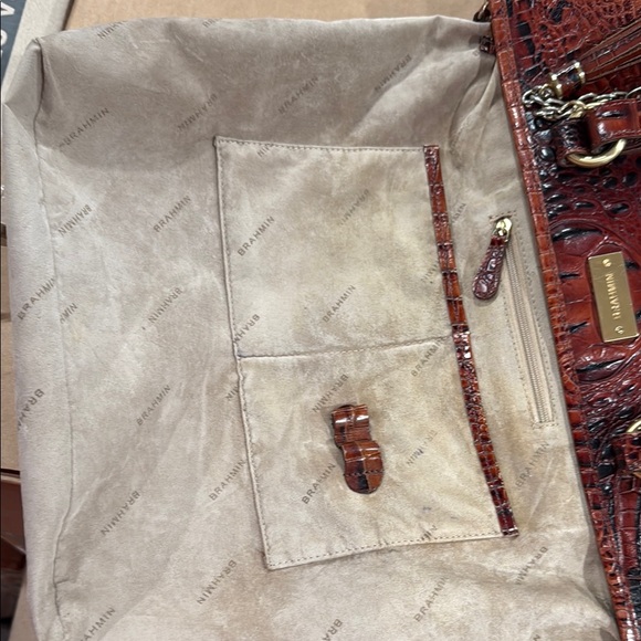 🌹vintage Brahmin Duxbury Dome Satchel Red Ember Metallic Leather+Wallet+Tassel - Picture 7 of 14